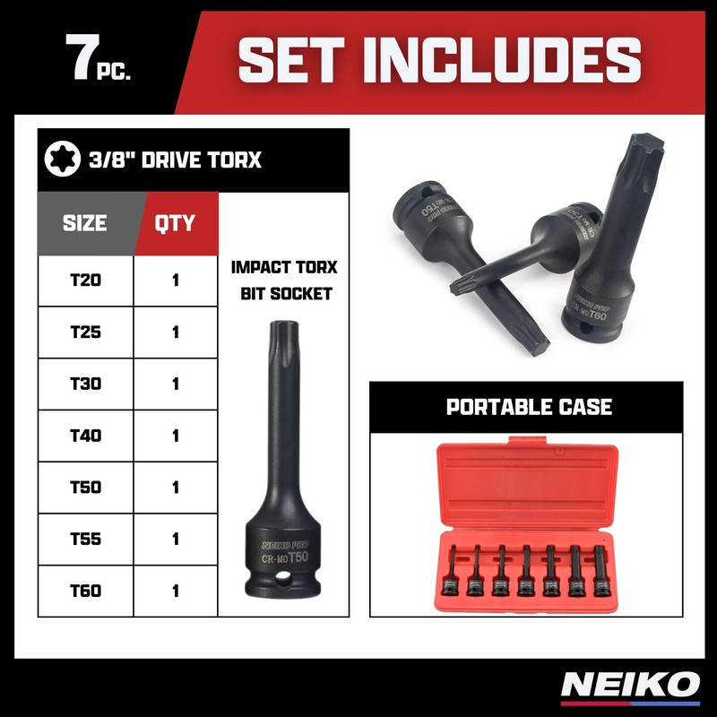 NEIKO 01132B - Juego de llaves de destornillador Torx Star