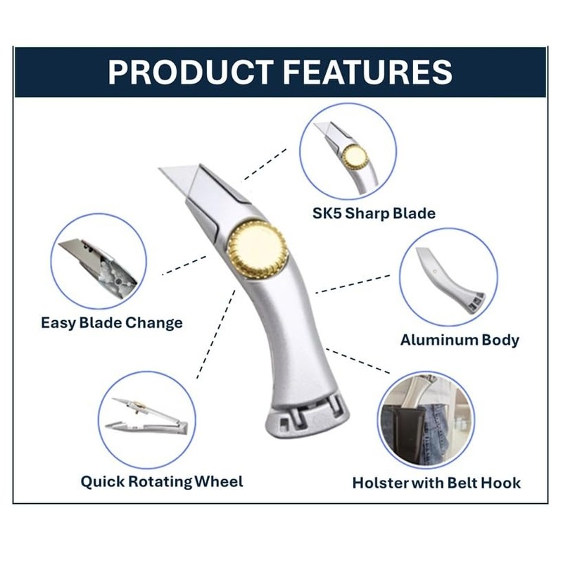 2 Pcs Silver Fixed Blade Roofing Knife Vinyl Drywall Knife