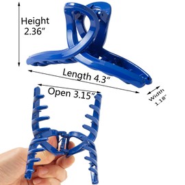 Kitiin Blue Hair Claw Clips for Thick/Fine/Thin Hair,Strong holding Grip Clip Women Large Jaw Clips for Hair 3 Count In set Hair Accessories (Blue hair clips)