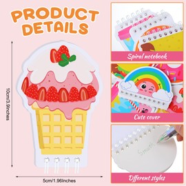 Humyoun 24 Pack Kawaii Spiral Notebook Small Mini Notepad Cute A7 Notebooks with Taco, Heart, Rainbow, Donut, Ice Cream in 6 Design Small Notepads for Gift Rewards Supplies Blank Inner A7 Pages