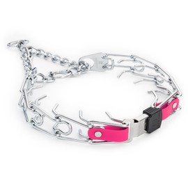 Herm Sprenger Chrome Plated Steel Dog Collar with Quick Release ClicLock Buckle and Biothane Insert Training Collar for Dogs Made in Germany (Passionfruit Pink, 25in x 4.0mm(Neck Size up to21-22in))