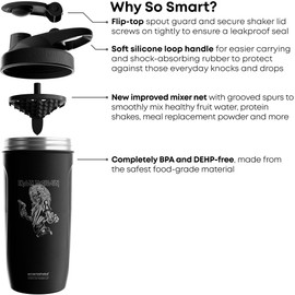 Smartshake Rockband Reforce Stainless Steel Protein Shaker Bottle 700 ml | 23 oz - Leakproof Screw-on Lid - BPA Free - Unisex - Iron Maiden, Killers