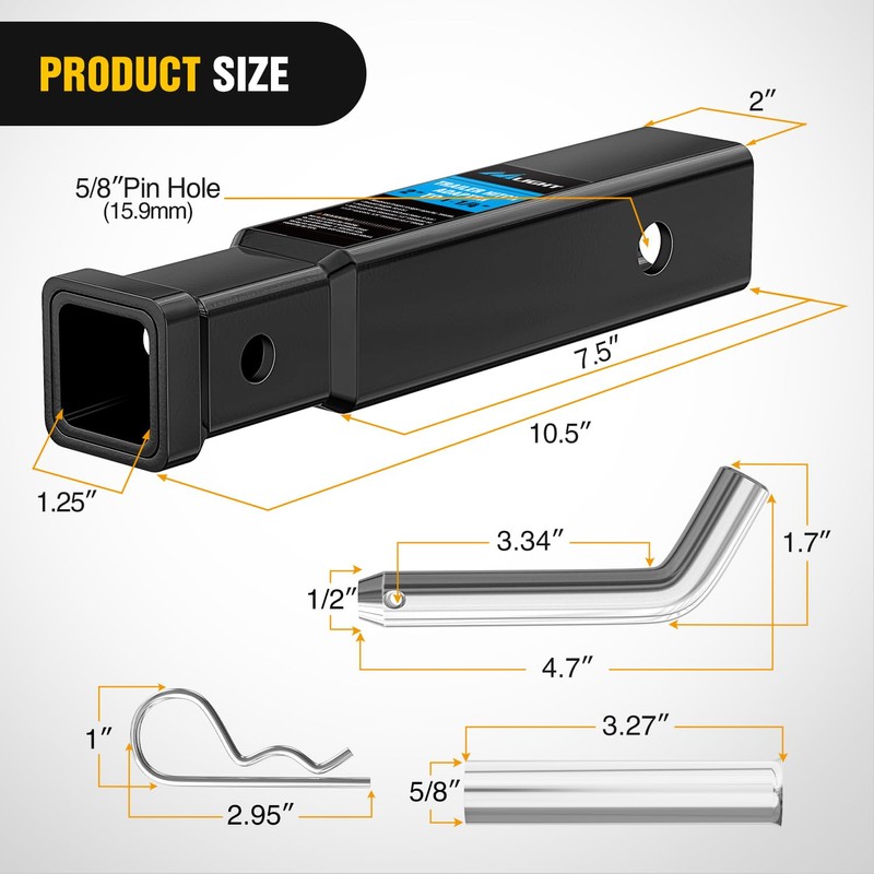 Nilight Trailer Hitch Receiver Extender Adapter Reducer 2 to 1-1/4