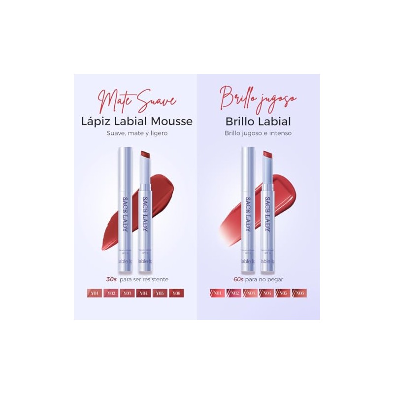 SACE LADY Lápiz Labial Recargable FPS15Soft MatteA Prueba de TransferenciasDiseño
