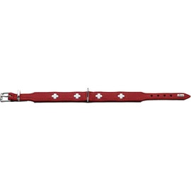 HUNTER SWISS Hundehalsband, Leder, hochwertig, schweizer Kreuz, 37 (XS-S), rot/schwarz