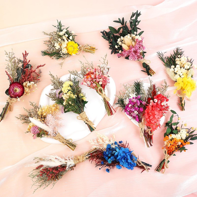 Larber 12PCS Mini Dried Flower Bouquet Dried Wildflowers Dried Flowers