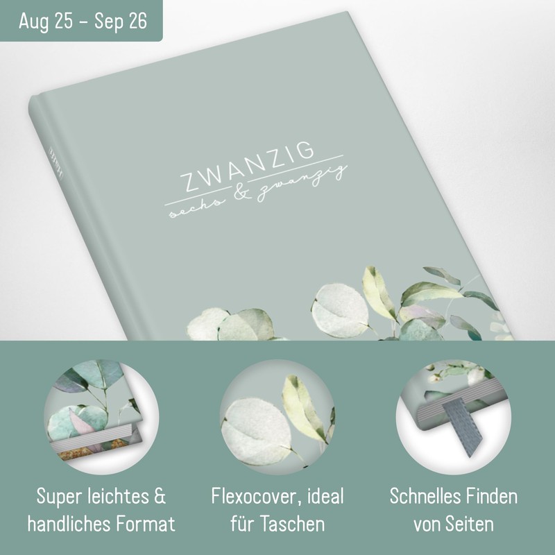 Häfft - Timer A6 Slim 2025/2026 "Minty Leaves" Student Calendar