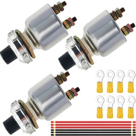 MKBKLLJY 3 Pcs Car Start Switch Accessories Push Horn Button Starter Switch Automatic Reset Button Replacement for Cars Agricultural Vehicles Engineering Vehicles with 12AWG O Ring Terminal Cable