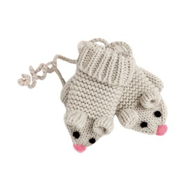 Kids Knitted Mouse Mittens with String- Oat Beige (Little Girl 3-6 Y)