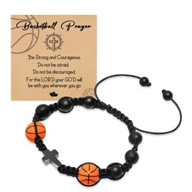 Artlunar Baseball Football Soccer Basketball Volleyball Cross Bracelet For Teen, Natural Stone Bracelet, Gifts for Boys Girls (Basketball)