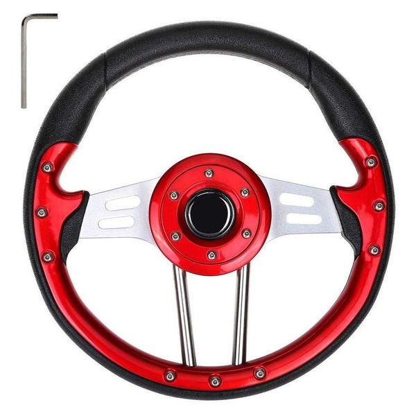 LEAPGO Golf Cart Steering Wheel for EZGO Club Car Yamaha Universal Steering Wheel EZGO Steering Wheel Club Car Cool Racing Style Steering Wheel Golf Cart(Red)