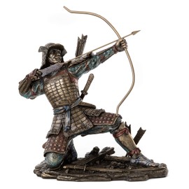 Top Collection Japanese Samurai Archer Statue - Yayoi Bushido Solider Sculpture in Premium Cold Cast Bronze - 8.5-Inch Collectible Figurine