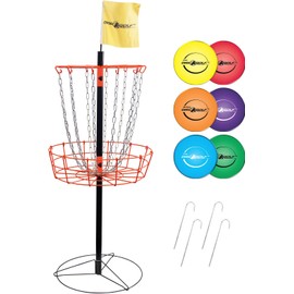 Park & Sun Sports Portable Frisbee/Disc Golf Steel Target Goal with Basket: Deluxe Set Includes 6 Discs