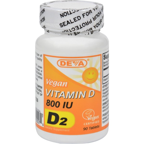 Deva Vegan Vitamins D - 800 IU - Essential in Healthy Bones - Gluten Free - 90 Tablets (Pack of 2)
