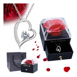 Collar Dije Corazón 925plata Para Mujer Y Caja De Rosas