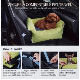 Waterproof Dog Car Seat Booster for Small Dogs – Elevated Travel Bed & Carrier with Safety Tether, Headrest Strap, and Storage Pockets