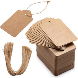 Primbeeks 200pcs Premium Gift Tags, Double-Sided Available Kraft Paper Price Tags with 200 Root Natural Jute Twine, Craft Labels Treats for Wedding Christmas Day Thanksgiving