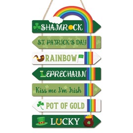 HOURIA Rainbow St Patricks Day Door Decor,11.4 * 17.7”Inch Irish Lucky Shamrock Wood Hanging Sign for Wreath,Green Saint Patricks Day Decorations For Indoor Outdoor Front Porch Office Garden Shop