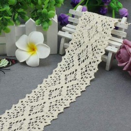 Yulakes Y06010 5 Yard 6.5 cm Cotton Lace Ribbon Vintage Crochet Ribbon Lace Trim for Sewing Crafts Wedding Decoration Scrapbooking Gift Box Y06010 (Beige)