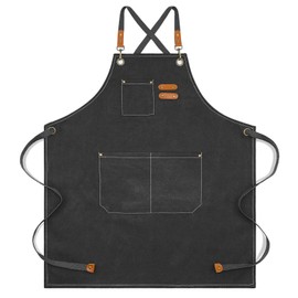 Aprons for Women and Men, Kitchen Chef Apron 6 Pockets Water-Resistant for Cooking BBQ working (Canvas Black, 27 x 30.3 IN)