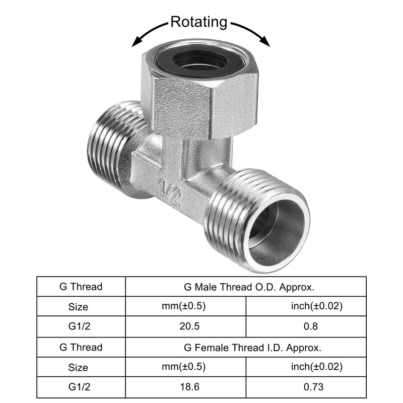 uxcell Pipe Fitting Tee G1/2 2 Male to 1 Female