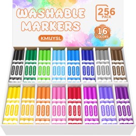 KMUYSL Washable Markers Bulk, Assorted Colors - Broad Line Conical Tip Coloring Markers for Kids, School Art Supplies & Back to School Supplies, Teacher Classroom Must Haves (16 Colors, 256 Pcs)