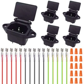 DKARDU C14 Panel Mount Plug Adapter, AC 250V 10A IEC 320 3Pins Screw Mount Module Power Connector Socket with Cover, with Spade Quick Splice, Wire Caps (35 Pack)