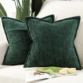 Madizz Decorative Chenille Cushion Covers 40x40 cm Green Pack of 2 Throw Pillows for Couch Sofa Boho Accent Pillow Cases for Bed Cushion for Bedroom Living Room Modern Home Decor