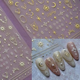 2pcs Gilding Crescent Moon Sun Star Nail Sticker Silver Gold Supernatural Astrological 3D Embossed Stickers for Nails
