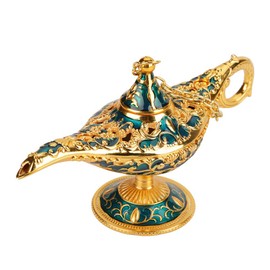 Outbit Aladdin Lamp, Aladdin Lamp Oriental Decoration, Aladdin Magic Genie Lamp Metal Carved Hollow Legend Lamp Hollow Aladdin Magic Genie Light Wishing Pot