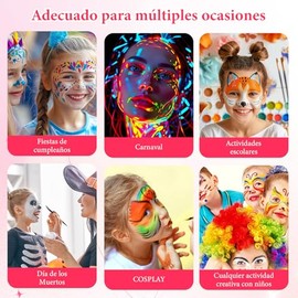 Kit de Pintura Facial y Pintura Corporal de 42 Colores, Set Profesional de Pintura Facial y Corporal, con Paleta de Maquillaje, Pincel y Gemas,...    