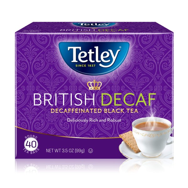 Tetley British Blend Premium Decaf Black Tea, Decaffeinated Tea, 40 Tea Bags (Pack of 6), Rainforest Alliance Certified