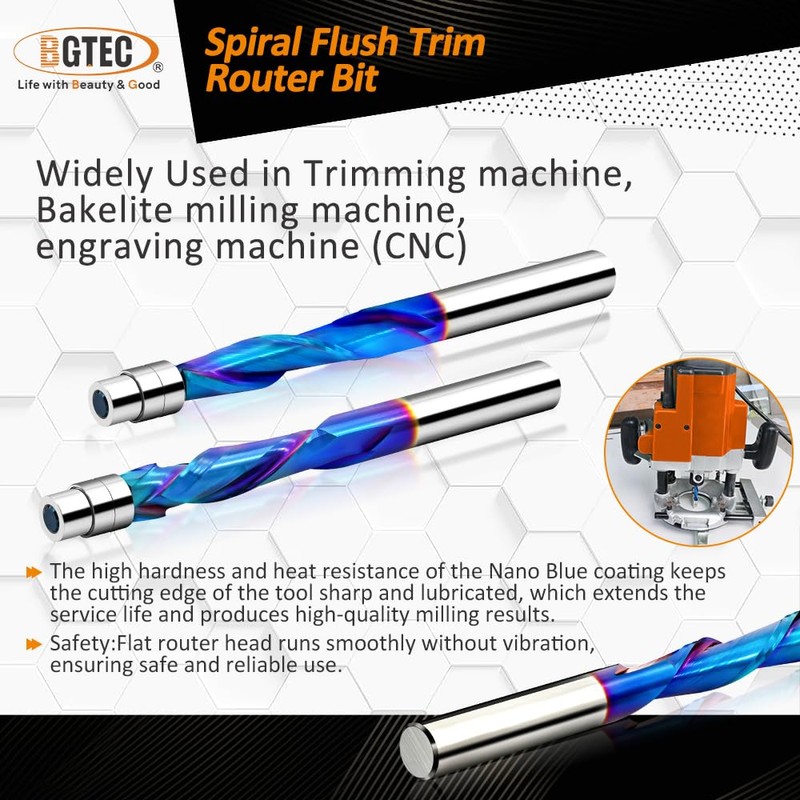 BGTEC Spiral Flush Trim Router Bits, Compression Cut Spiral bit