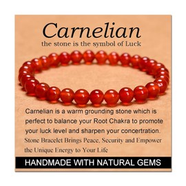 CHELYQST Carnelian Bracelet - Stone of Luck,Stretch Natural Stone Crystal Beads Jewelry Gifts for Women Men Unisex,6mm