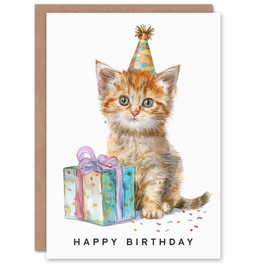Artery8 Birthday Card Adorable Kitten Baby Cat Pet in Party Hat For Son Daughter Girl Boy Kids Happy Card