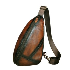 Le'aokuu Men Outdoor Travel Climbing Triangle Chest Sling Bag Rig One Shoulder Strap Bag Backpack Men Genuine Leather 5059 (5059 Caramel)
