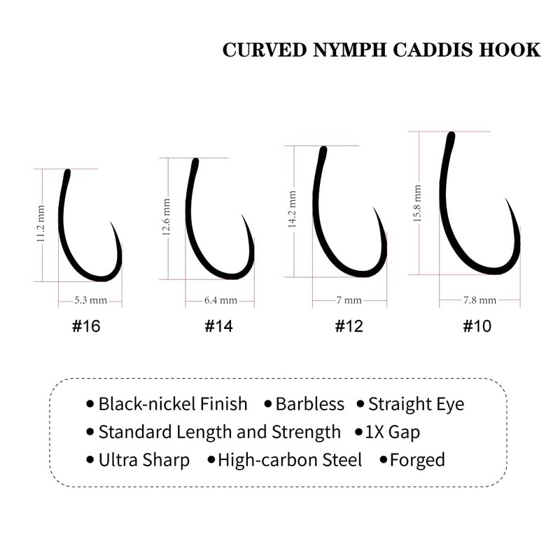 MUUNN 100Pcs Fly Tying Hooks,Curved Nymph Caddis Fly Hook for