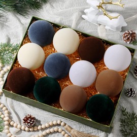 PullCrease 12 Pcs Large Velvet Christmas Ball Ornaments 3.9'' Vintage Neutral Christmas Ornaments Hanging Flocked Tree Decorations for Holiday Party Xmas (Mixed Color)