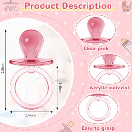 48 Pieces 2.5 Inch Acrylic Baby Pacifiers Baby Shower Favors Gender Reveal Party Decorations for DIY Baby Shower Birthday Party Favors (Pink)