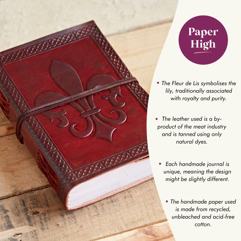 Fleur de Lis Leather Journal 13.5 x 18.5 cm Handmade