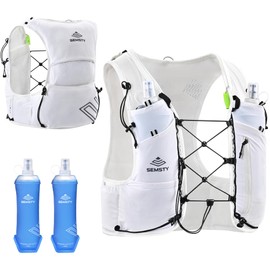 Semsty Running Hydration Vest 5L, Running Backpack with 2x500ml Soft Flask, Lightweight Water Backpack Reflective Trail Running Vest for Running Hiking Cycling