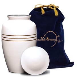 Eternal Harmony Large Urn for Ashes, Adult Male & Female Cremation Vase for Human Ashes, Secure Seal & Velvet Bag, Funeral Vase for Men & Women Up to 200 lbs, 7x11” (Large, Pearl)