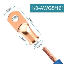 8PCS Battery Cable Ends, 1/0 Gauge Wire Connectors 5/16 Copper Wire Lugs, Bare Copper Eyelets with Heat Shrink Tubing by HOUSUN