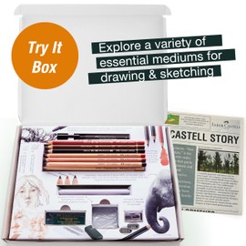 Faber-Castell Try It Box: Dry Mediums - 17 Piece Sketching Drawing Art Set with featuring Colored Pencils, Graphite Pencils, Charcoal Pencils, Pitt Artist Pen and Art Tools