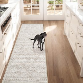 Runner Rug 2x7 Boho Geometric Area Rugs: Washable Kitchen Entryway Rug, Soft Non Slip Moroccan Long Hallway Rugs for Bedroom Bathroom Laundry Entryway Staircase Foyer(Ivory Mocha,2'x7')