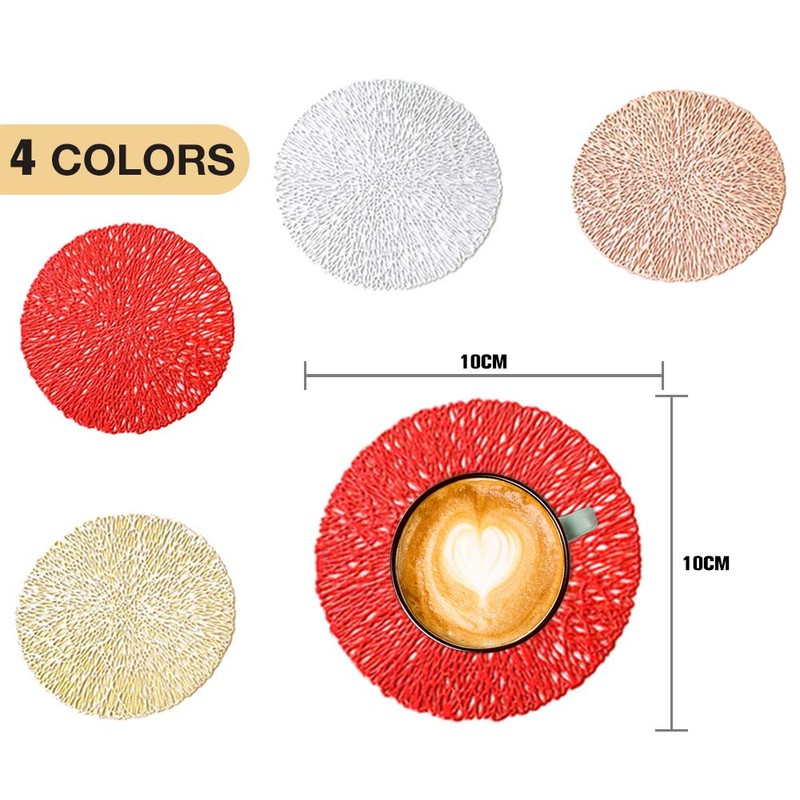 GLOBALDREAM Coasters, 6pcs Hollowed-Out Round Cup Coaster Metallic Round Coffee