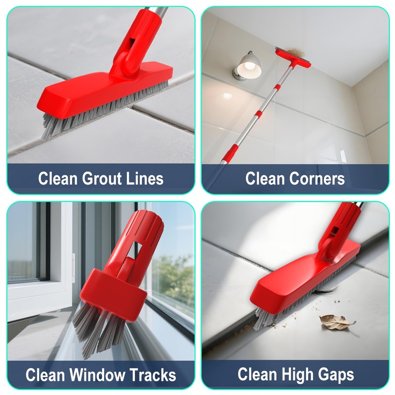 ITTAHO 2 Pack Grout Brush with Long Handle, Swivel Cleaning
