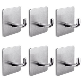 GTILE 6Pcs Adhesive Hooks, Heavy Duty Sticky Wall Hooks, Waterproof Shower Stick on Hooks for Hanging Coat, Silver Self Adhesive Wall Hooks for Bathroom Kitchen Office and Outdoor Hanging (Silver)