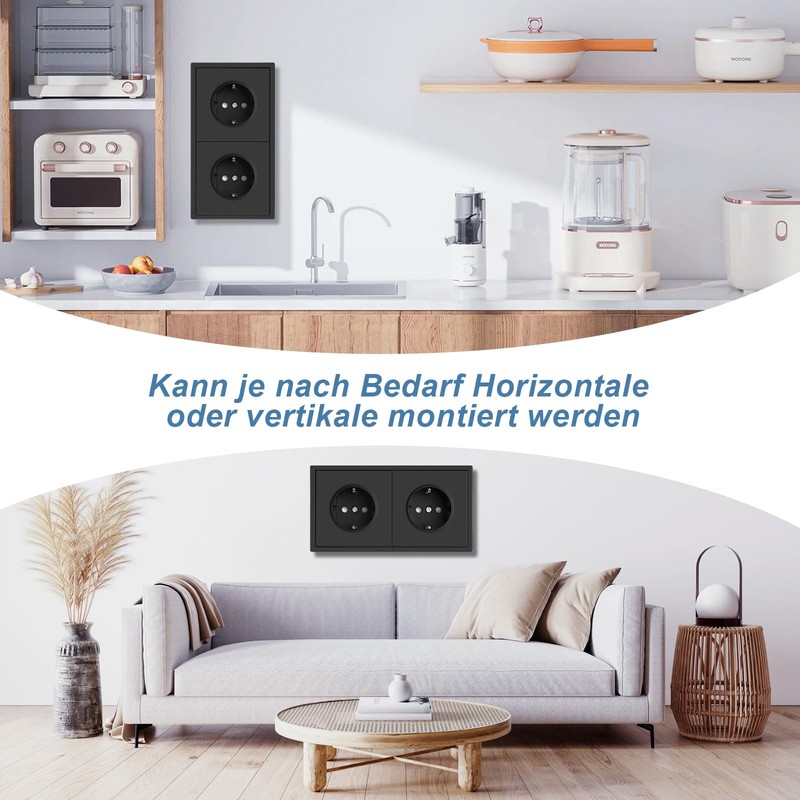 CNBINGO Single Socket Black Matt 1 Way Socket Flush-Mounted Schuko