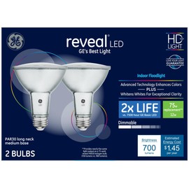 GE Reveal 2-Pack 75 W Equivalent Dimmable Flood Color-Enhancing Par30 Longneck LED Light Fixture Light Bulbs